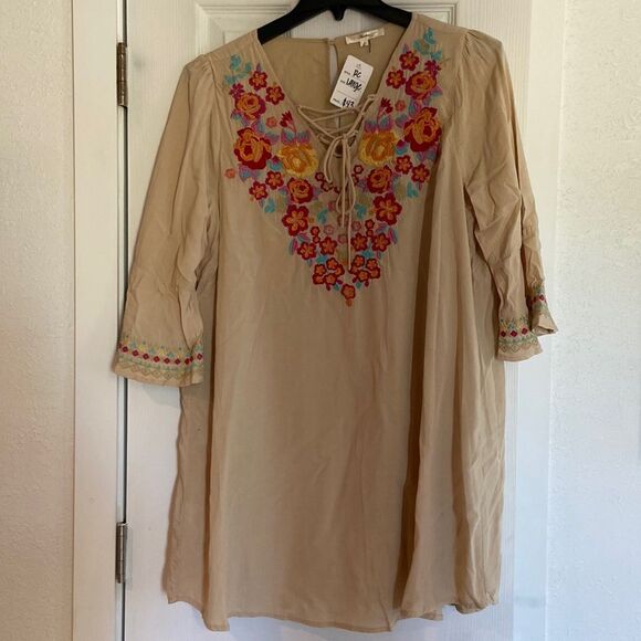 NWT Andree boho ivory embroidered dress - Picture 1 of 7